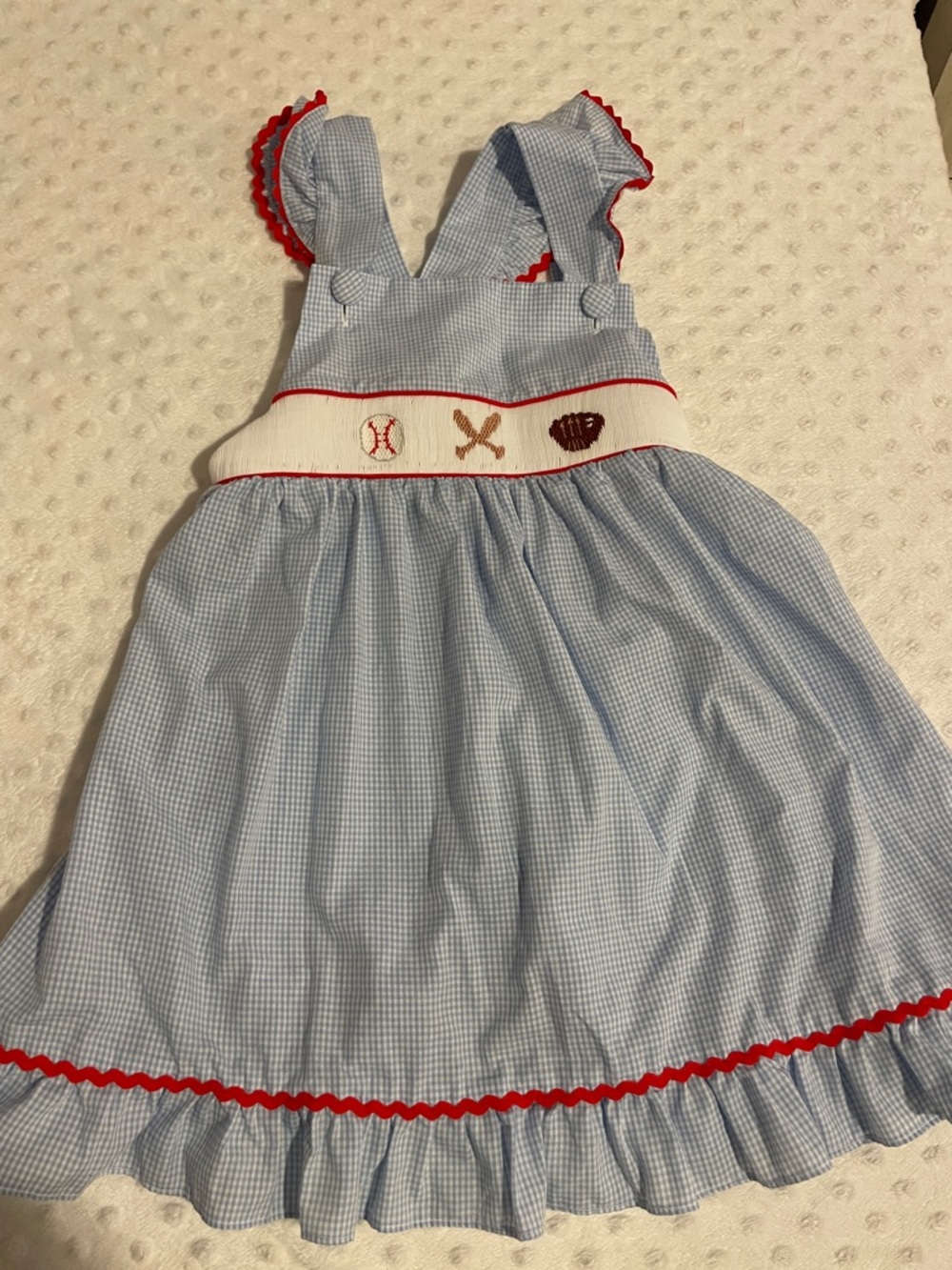 Blue Gingham Baseball Smocked Sundress for Girls